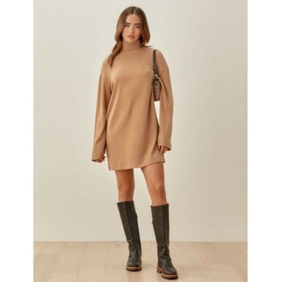 Reformation Womens Butterscotch Aspen Long Sleeve Turtleneck Sweater Dress Sz XS - Picture 2 of 5